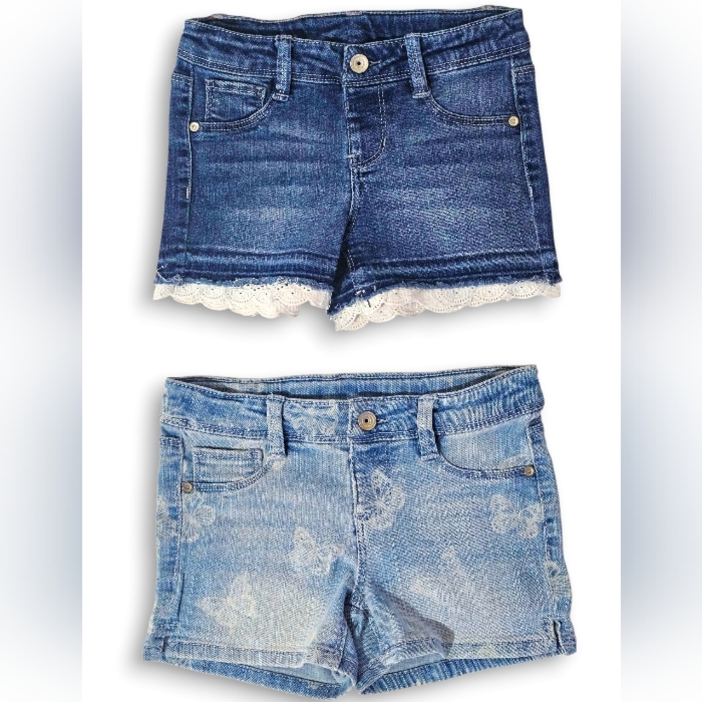 Denim Girls Shorts with Lace and Butterfly Accents